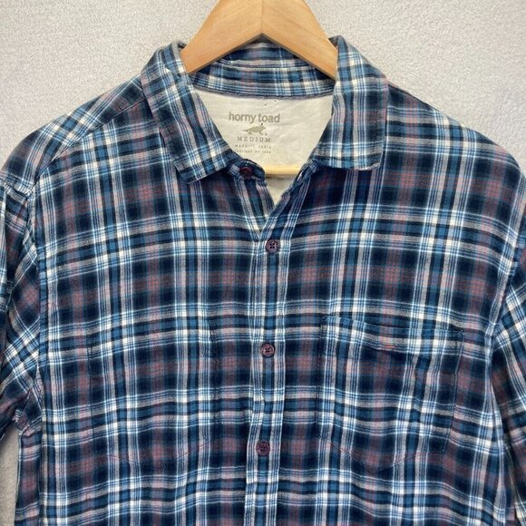 Horny Toad Mixologist Flannel Button Up Shirt Womens Size Medium M Blue Plaid - Picture 4 of 14